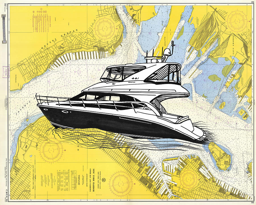 New York Harbor Chart Art Drawing by Jack Pumphrey