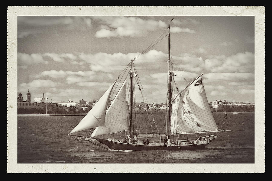 New York Harbor with Photo Border Photograph by Priscilla Burgers