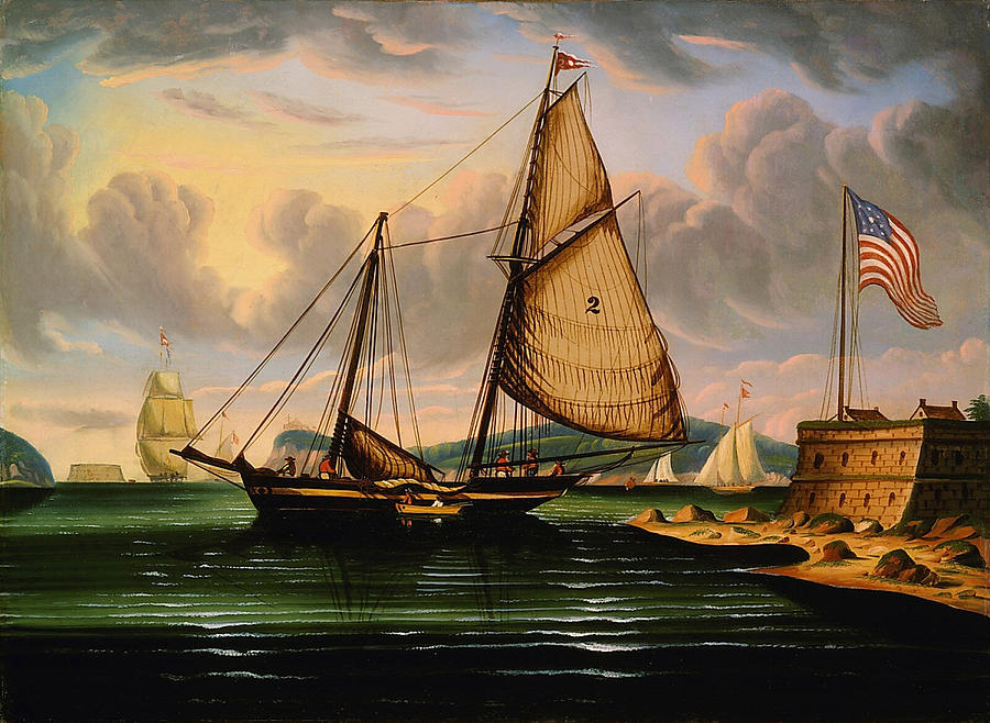 New York Harbor with Pilot Boat George Washington Painting by Thomas Chambers