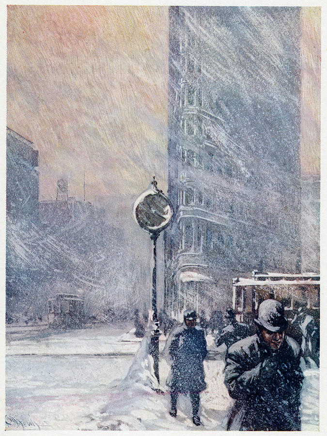 New York In A Blizzard - Scene Drawing by Mary Evans Picture Library