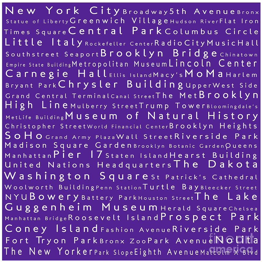 New York City Photograph - New York in Words Purple by Sabine Jacobs