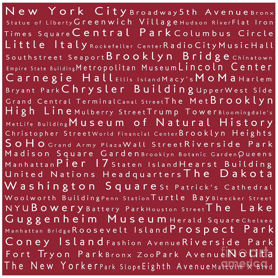 New York in Words Red Photograph by Sabine Jacobs
