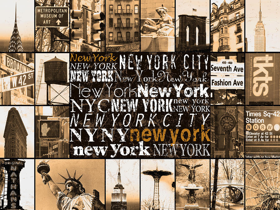 New York City Mixed Media - New York Life in sepia by Marilu Windvand