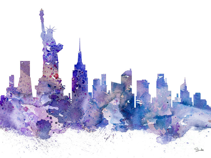 New York City Skyline Painting - New York by Watercolor Girl