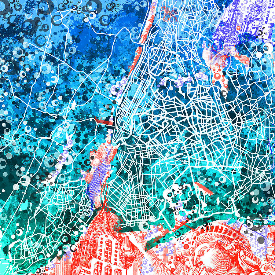 New York Map Painting - New York Map Abstract by Bekim M