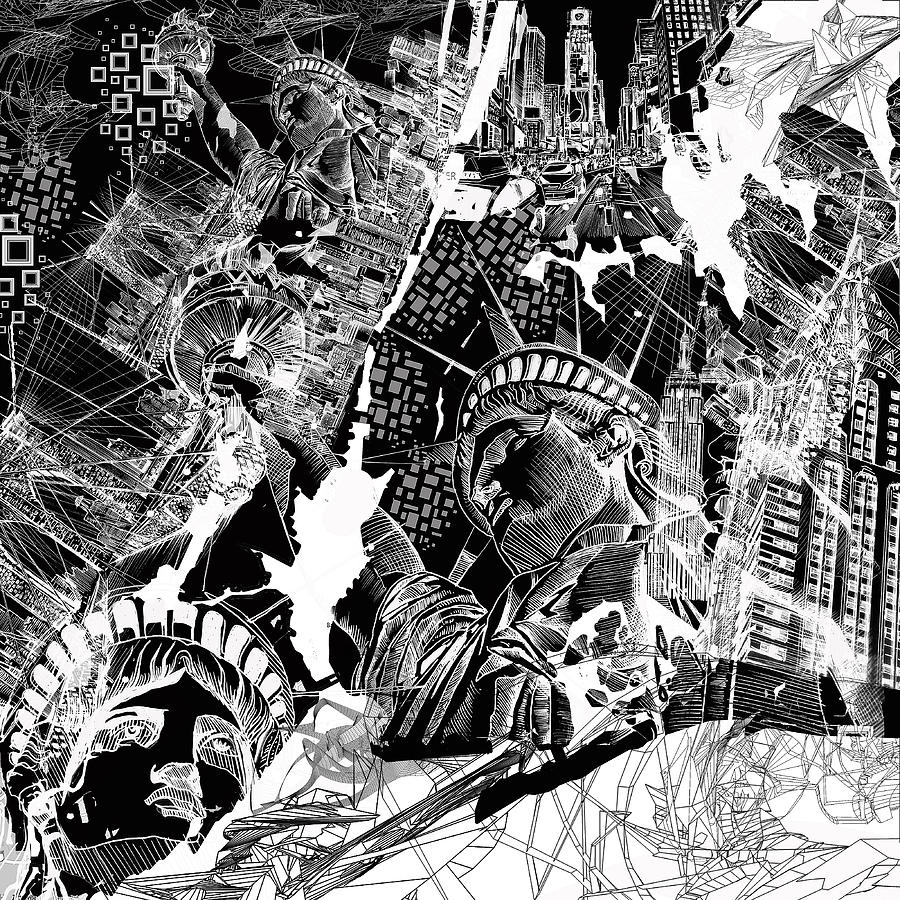 New York Map Black And White Digital Art by Bekim M