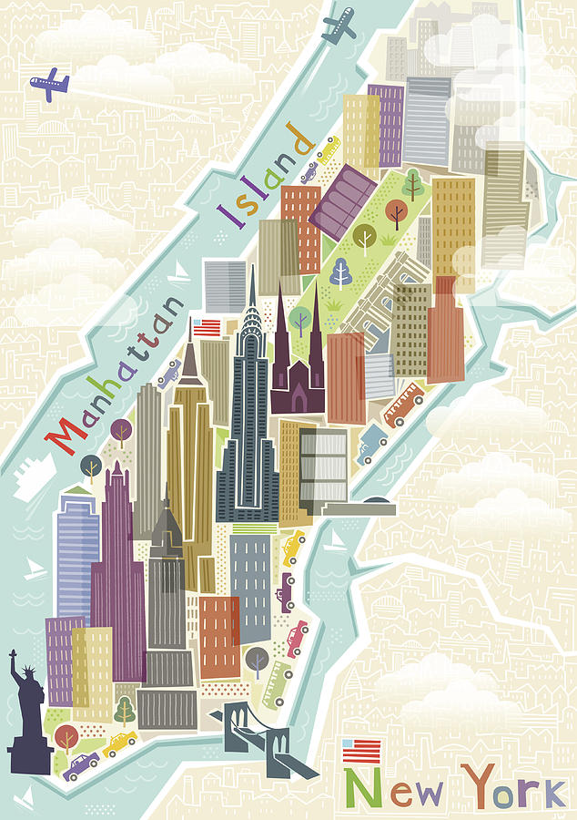 New York map illustration Drawing by Johnwoodcock