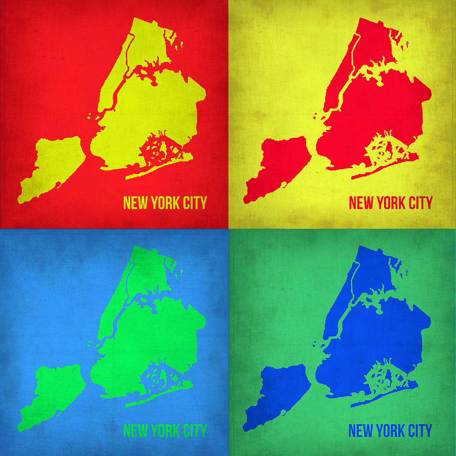 New York Map Painting - New York Pop Art  Map 1 by Naxart Studio