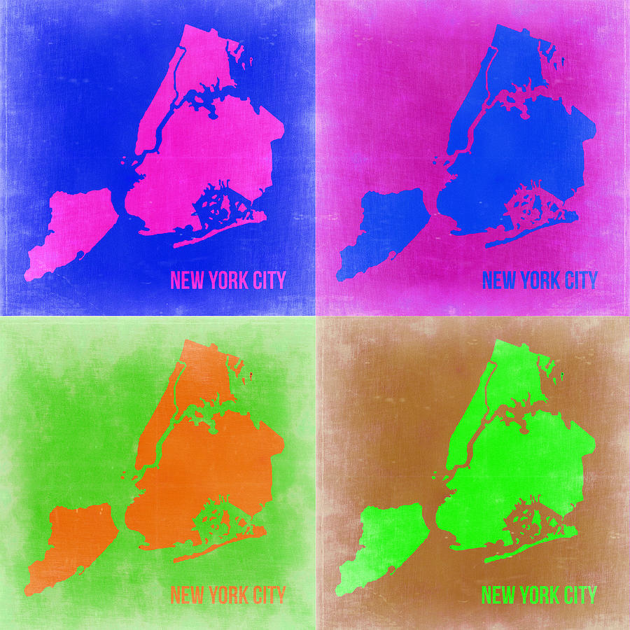 New York Map Painting - New York Pop Art  Map 2 by Naxart Studio