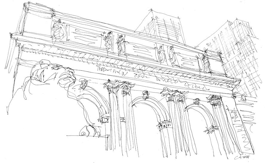 New York Public Library Sketch Drawing by Calvin Durham