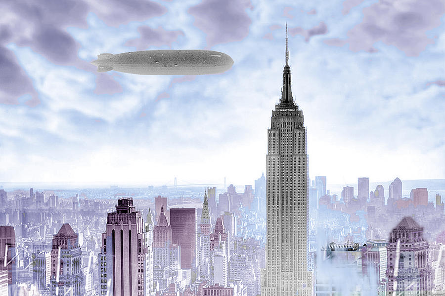 Empire State Building Photograph - New York Skyline and Blimp by Tony Rubino