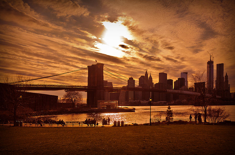 New York Skyline and Brooklyn Bridge -- Late Afternoon Photograph by Mitchell R Grosky