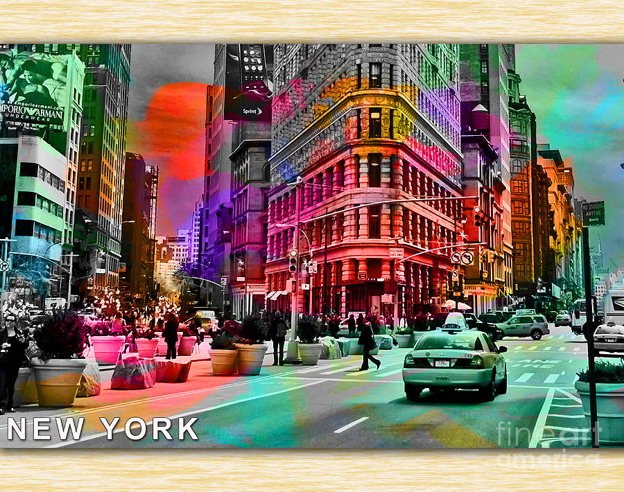 New York Skyline and Taxi Mixed Media by Marvin Blaine
