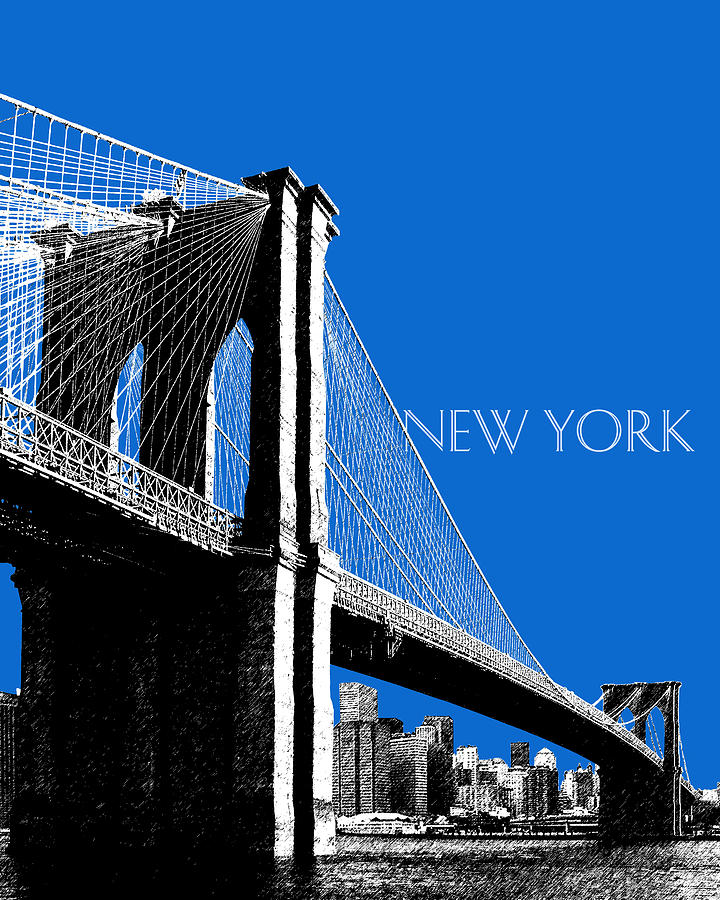 Architecture Digital Art - New York Skyline Brooklyn Bridge - Blue by DB Artist