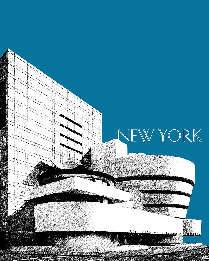 Architecture Digital Art - New York Skyline Guggenheim Art Museum - Steel Blue by DB Artist
