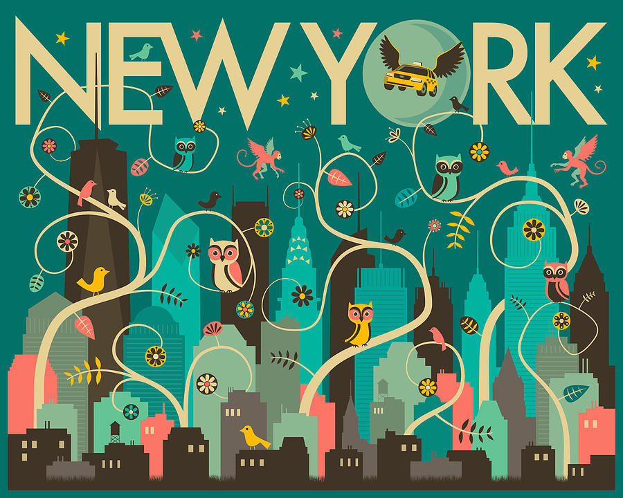 Owl Digital Art - New York Skyline by Jazzberry Blue