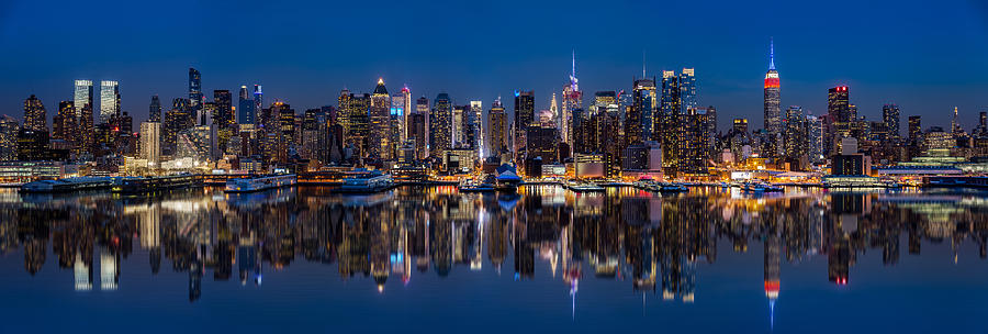 New York skyline reflected in Hudson River Photograph by Mihai Andritoiu