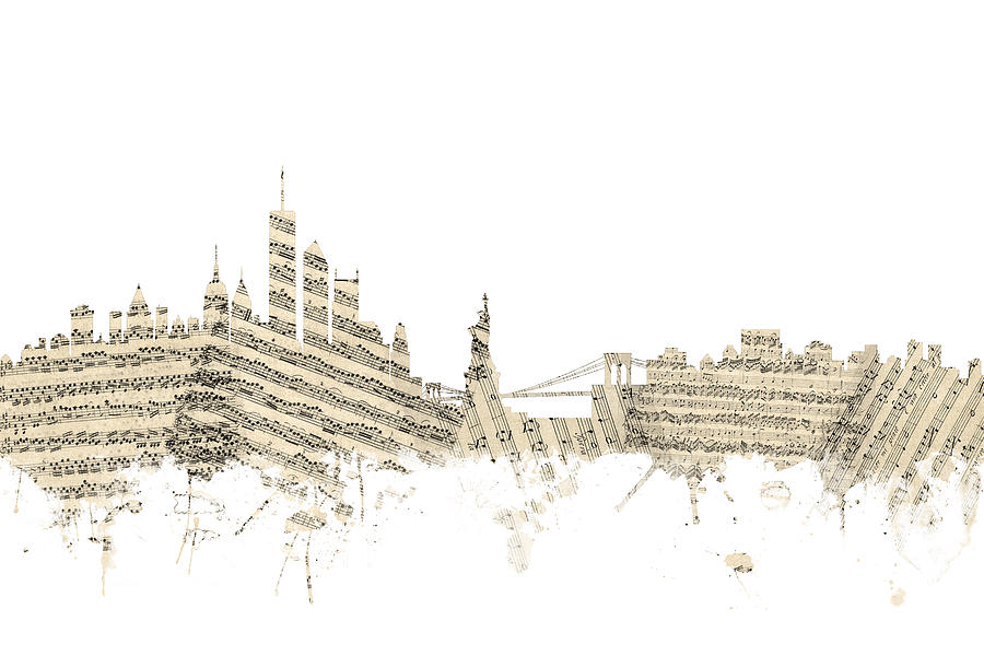New York Skyline Sheet Music Digital Art by Michael Tompsett