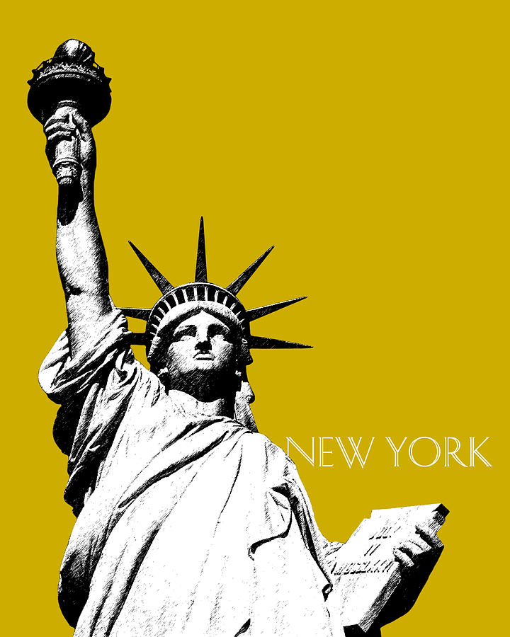 Architecture Digital Art - New York Skyline Statue of Liberty - Gold by DB Artist