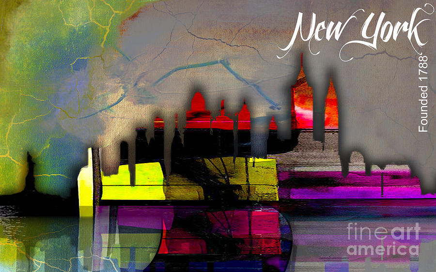 New York Skyline Watercolor Mixed Media by Marvin Blaine