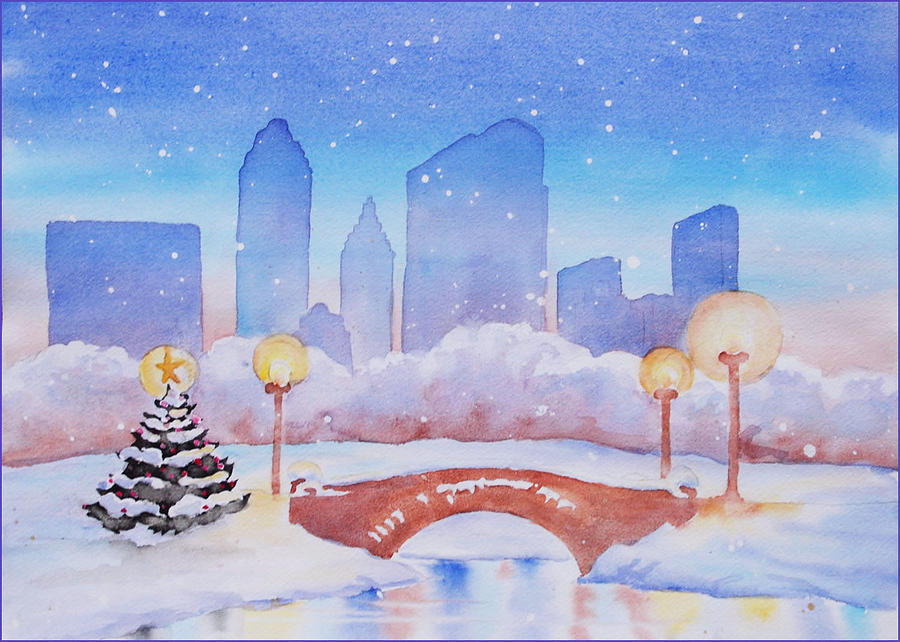New York snow scene Painting by Heidi E Nelson