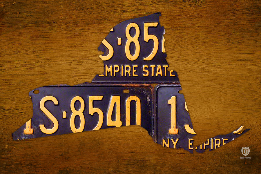 New York City Mixed Media - New York State License Plate Map - Empire State Orange Edition by Design Turnpike