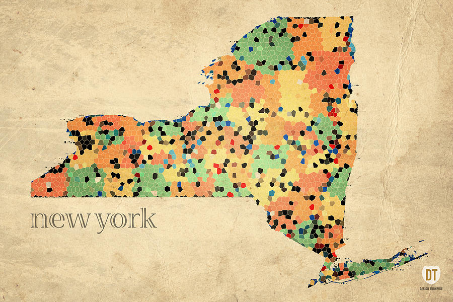 Buffalo Mixed Media - New York State Map Crystalized Counties on Worn Canvas by Design Turnpike by Design Turnpike