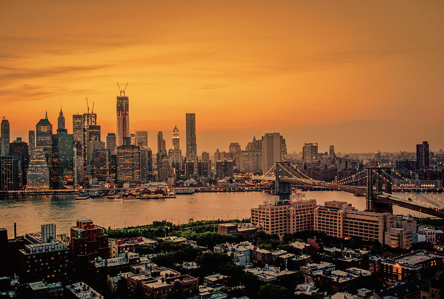 New York City Photograph - New York Sunset - Skylines of Manhattan and Brooklyn by Vivienne Gucwa
