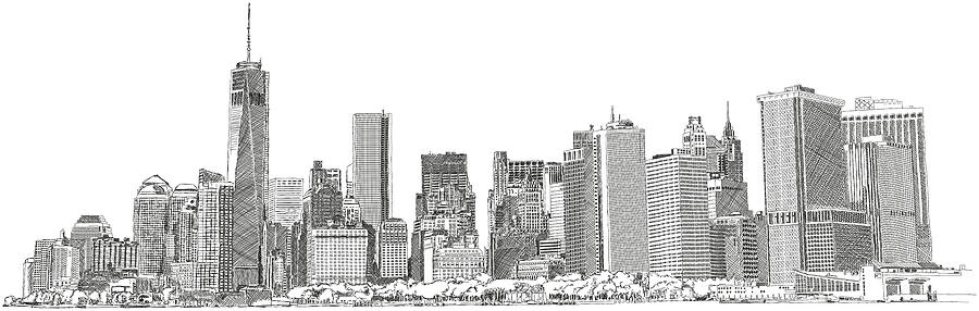 Skyline Drawing - New York sykline by Michael Kuelbel