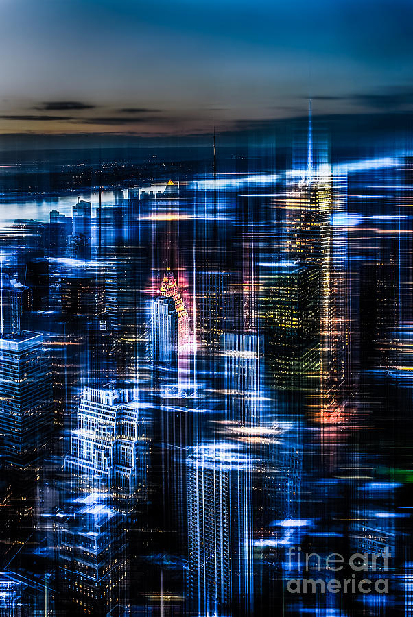 New York - the night awakes - blue I Photograph by Hannes Cmarits