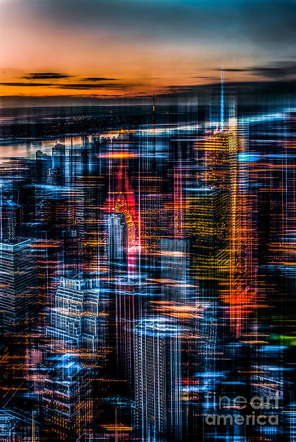 New York- the night awakes - orange Photograph by Hannes Cmarits