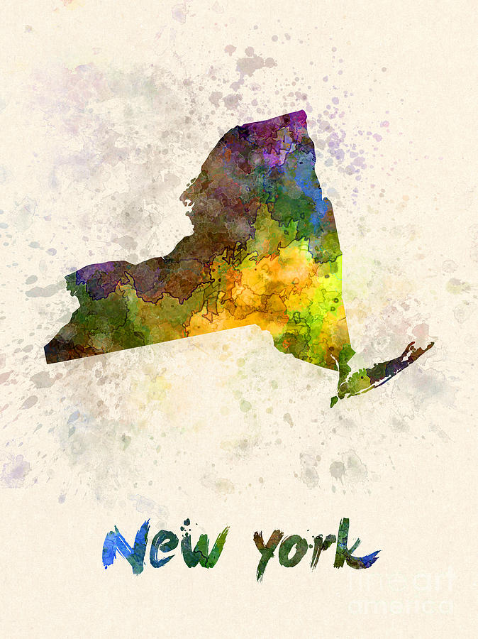 New York US state in watercolor Painting by Pablo Romero