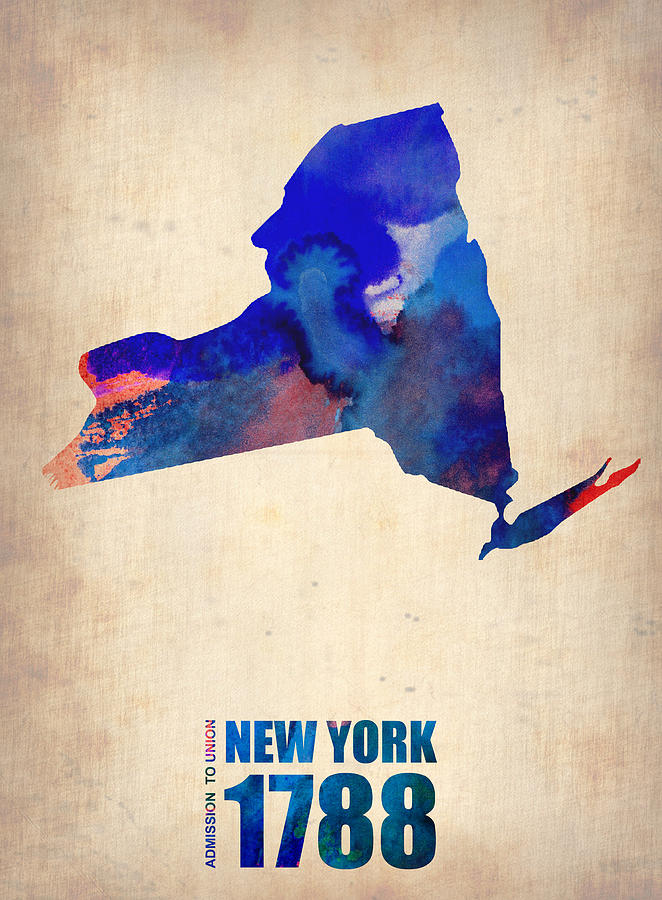 New York Map Digital Art - New York Watercolor Map by Naxart Studio