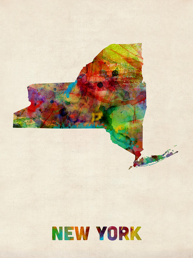 New York Watercolor Map Digital Art by Michael Tompsett
