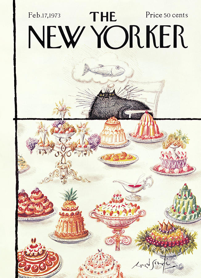 Cat Painting - New Yorker February 17th, 1973 by Ronald Searle