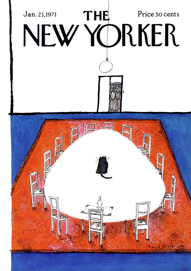 Cat Painting - New Yorker January 23rd, 1971 by Ronald Searle