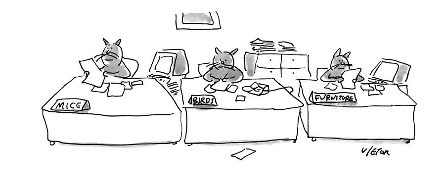 Cat Drawing - New Yorker May 16th, 1994 by Dean Vietor