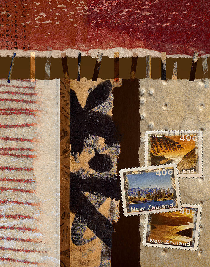 Postage Mixed Media - New Zealand by Carol Leigh