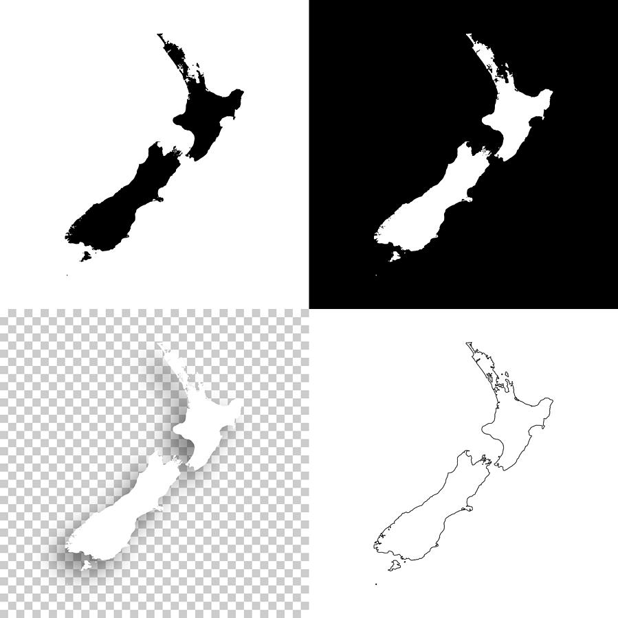 New Zealand maps for design - Blank, white and black backgrounds Drawing by Bgblue