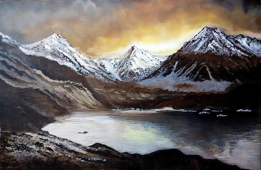 New Zealand Mountains Painting By Ramesh Mahalingam
