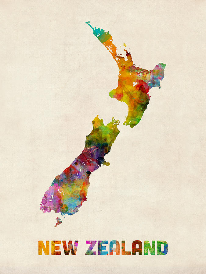 New Zealand Watercolor Map Digital Art by Michael Tompsett