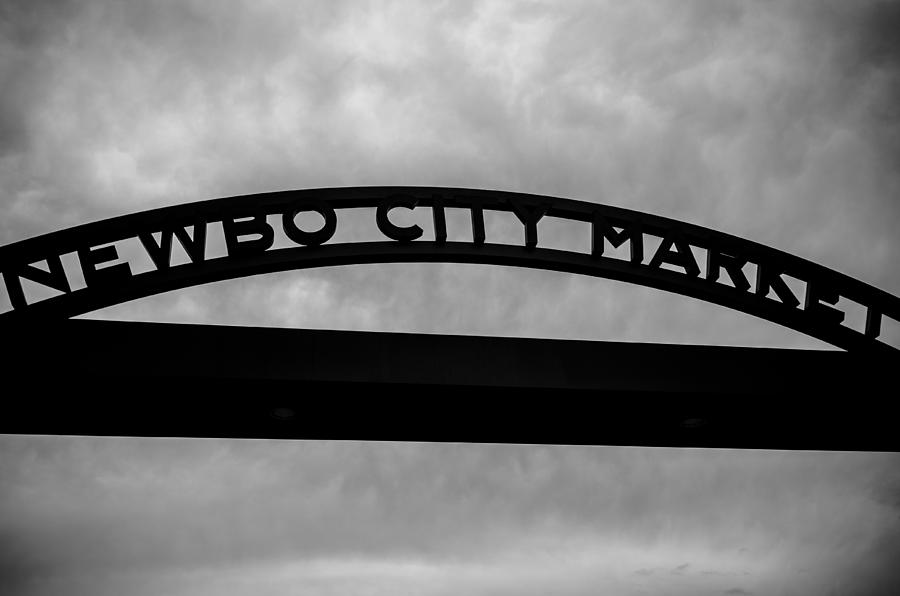 Newbo City Market Sign in Black and White Photograph by Anthony Doudt