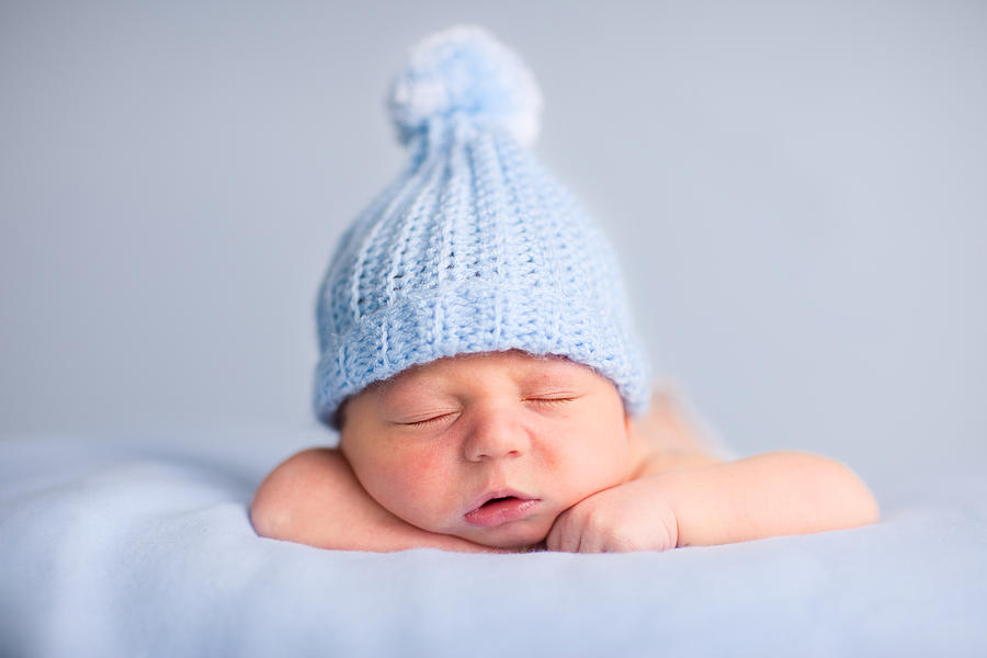 Newborn Baby Boy Sleeping Peacefully Wearing Knit Hat Photograph by ArtisticCaptures