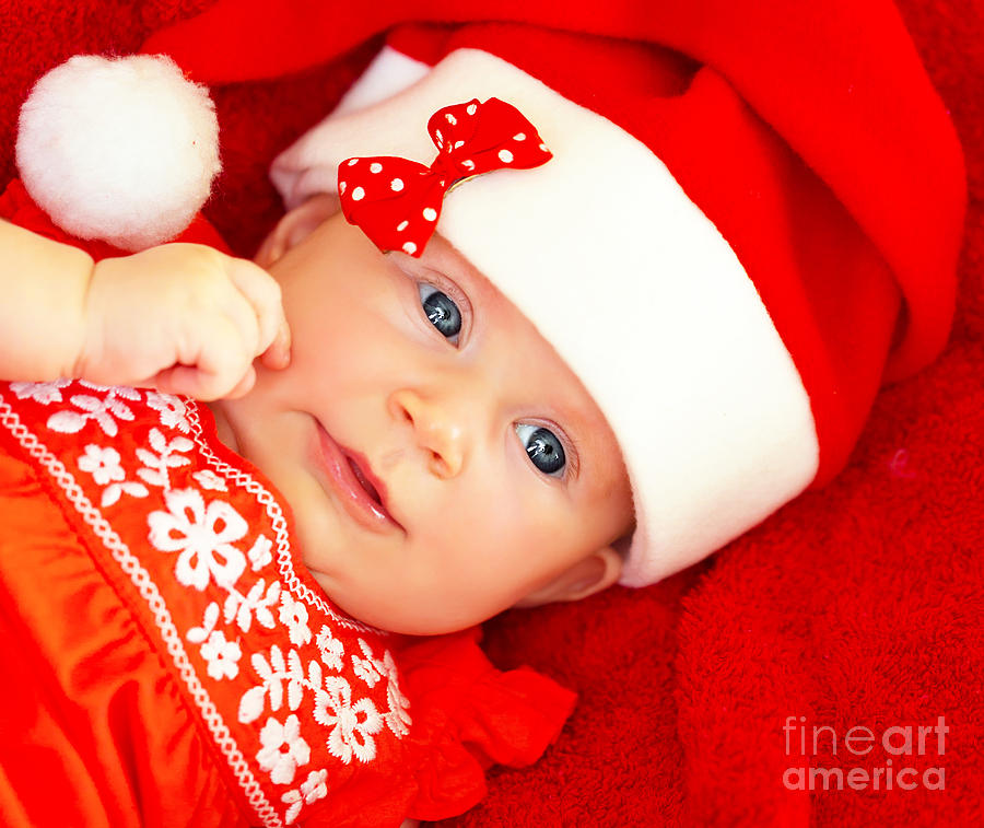 Newborn baby wearing Christmas costume Photograph by Anna Om