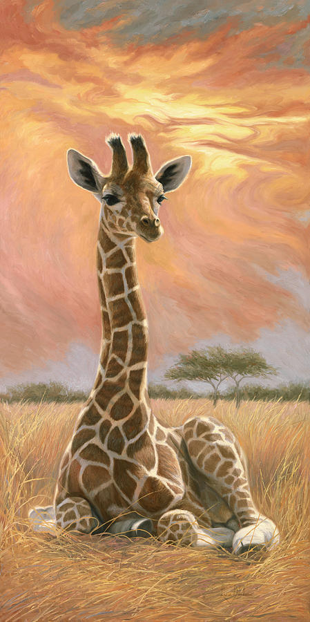 Giraffe Painting - Newborn Giraffe by Lucie Bilodeau