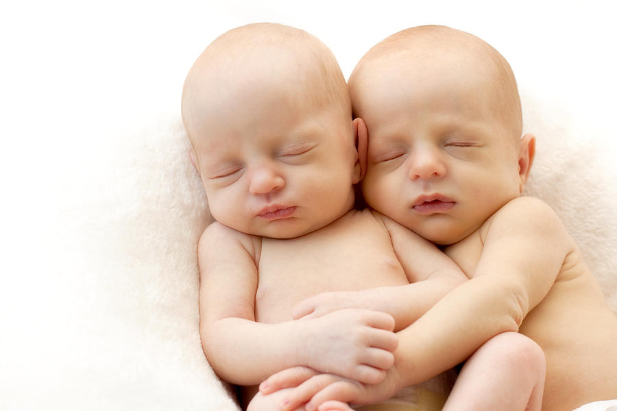 Newborn twins sleeping Photograph by Jfairone