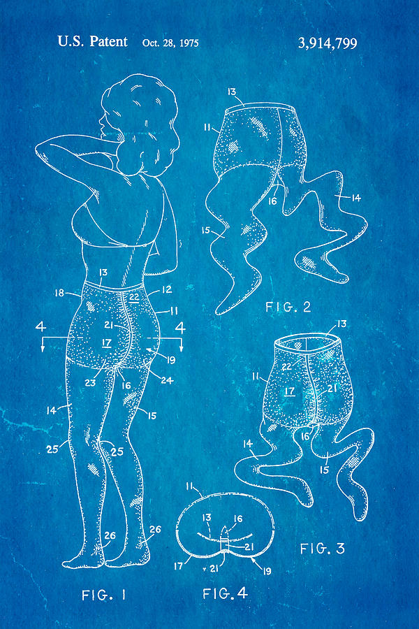 Unique Photograph - Newmar Pantyhose Patent Art 2 1975 Blueprint by Ian Monk