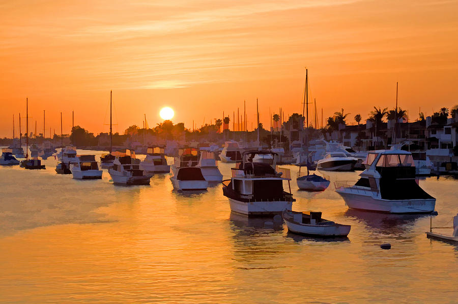 Newport Beach Harbor at sunset Digital Art by Cliff Wassmann