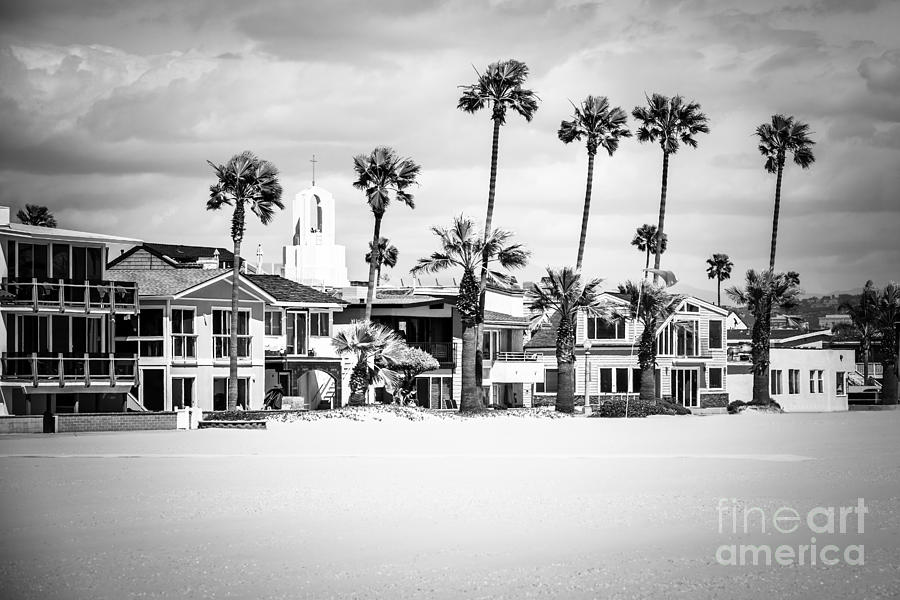 Newport Beach Oceanfront Homes Black and White Picture Photograph by Paul Velgos