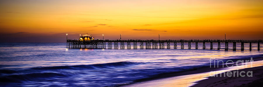 Newport Beach Photograph - Newport Beach Pier Panorama Sunset Photo by Paul Velgos